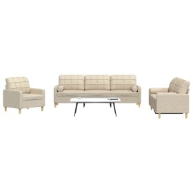3-piece sofa set with cream fabric cushions by , Sofas - Ref: Foro24-3278305, Price: 661,37 €, Discount: %