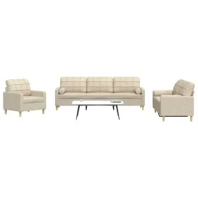 3-piece sofa set with cream fabric cushions by , Sofas - Ref: Foro24-3278305, Price: 651,02 €, Discount: %