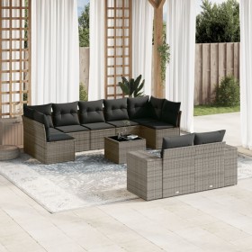 Gartensofa-Set, 10-teilig, mit grauen Polstern aus synthetischem Rattan von , Gartensets - Ref: Foro24-3223029, Preis: 602,48...