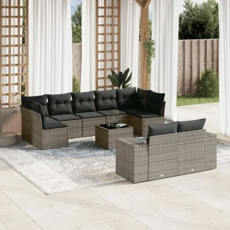 Garden sofa set 10 pieces with gray synthetic rattan cushions by , Garden sets - Ref: Foro24-3223029, Price: 609,09 €, Discou...