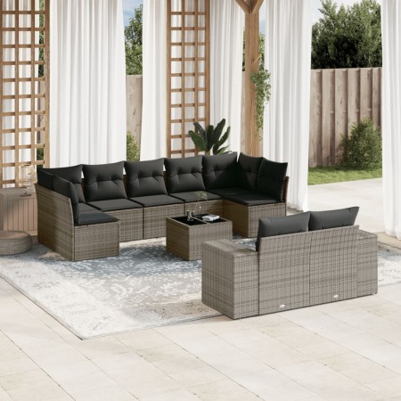 Gartensofa-Set, 10-teilig, mit grauen Polstern aus synthetischem Rattan von , Gartensets - Ref: Foro24-3223029, Preis: 602,48...