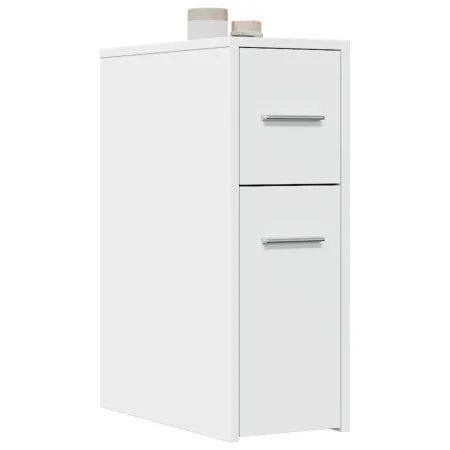 Schmaler Badezimmerschrank auf Rollen aus weißem Holzwerkstoff von , Schließfächer und Lagerschränke - Ref: Foro24-855277, Pr...