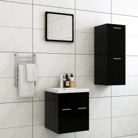 Badezimmerschrank-Set aus schwarzer Holzwerkstoffplatte von , Badezimmermöbel - Ref: Foro24-3070992, Preis: 90,58 €, Rabatt: %