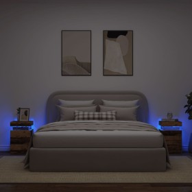 Bedside tables with LED lights, set of 2, aged wood, 35x39x55 cm by , Nightstands - Ref: Foro24-857655, Price: 113,97 €, Disc...