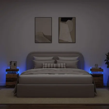 Bedside tables with LED lights, set of 2, aged wood, 35x39x55 cm by , Nightstands - Ref: Foro24-857655, Price: 112,40 €, Disc...