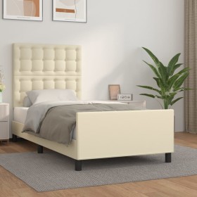 Estructura de cama sin colchón cuero sintético crema 100x200 cm