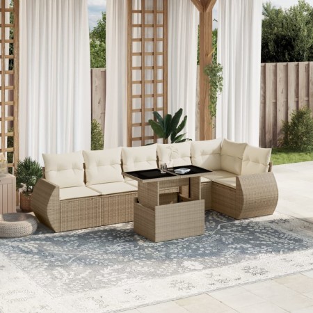 Set sofás de jardín 7 piezas y cojines ratán sintético beige by , Garden sets - Ref: Foro24-3268548, Price: 535,17 €, Discoun...