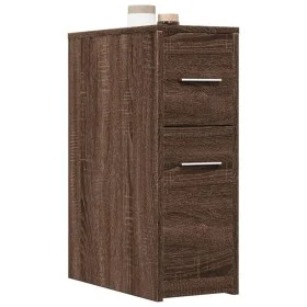 Schmaler Badezimmerschrank mit Rollen aus braunem Eichenholz. von , Schließfächer und Lagerschränke - Ref: Foro24-855283, Pre...