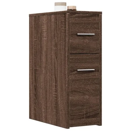 Schmaler Badezimmerschrank mit Rollen aus braunem Eichenholz. von , Schließfächer und Lagerschränke - Ref: Foro24-855283, Pre...
