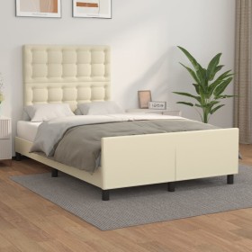 Estructura de cama sin colchón cuero sintético crema 120x200 cm