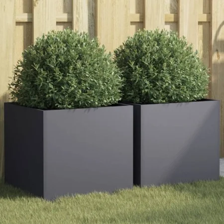 Pflanzkübel 2 Stück aus anthrazitgrauem Stahl, 42x40x39 cm. von , Töpfe und Pflanzgefäße - Ref: Foro24-841552, Preis: 83,49 €...