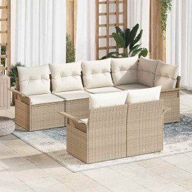 Conjunto de sofá de jardín con cojín 7 pcs Beige Poliratán Conjunto de sofá de jardín con cojín 7 pcs Beige Poliratán