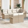 Conjunto de sofá de jardín con cojín 7 pcs Beige Poliratán