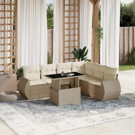 Set sofás de jardín 7 piezas y cojines ratán sintético beige by , Garden sets - Ref: Foro24-3268558, Price: 535,17 €, Discoun...