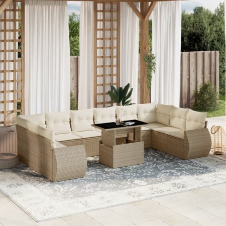 Set de sofás de jardín 11pzas con cojines ratán sintético beige by , Garden sets - Ref: Foro24-3268778, Price: 827,72 €, Disc...