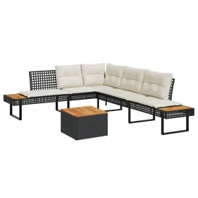 Set sofás jardín y cojines 2 pzas ratán sintético acacia negro by , Garden sets - Ref: Foro24-3277497, Price: 382,61 €, Disco...