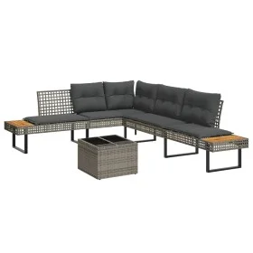 Set de sofás jardín 2 pzas con cojines ratán PE y vidrio gris by , Garden sets - Ref: Foro24-3277495, Price: 400,72 €, Discou...