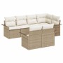 Conjunto de sofá de jardín con cojín 7 pcs Beige Poliratán