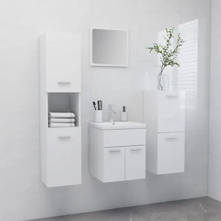 Badezimmerschrank-Set aus glänzend weißem Holzwerkstoff von , Badezimmermöbel - Ref: Foro24-3070907, Preis: 157,74 €, Rabatt: %