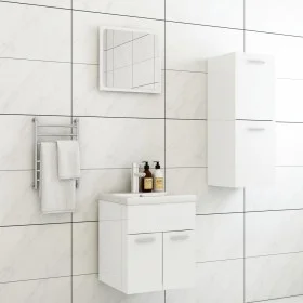 Badezimmerschrank-Set aus glänzend weißem Holzwerkstoff von , Badezimmermöbel - Ref: Foro24-3070997, Preis: 90,73 €, Rabatt: %