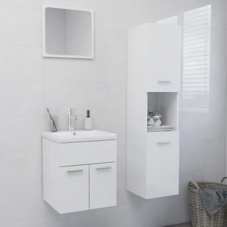 Badezimmerschrank-Set aus glänzend weißem Holzwerkstoff von , Badezimmermöbel - Ref: Foro24-3071402, Preis: 228,17 €, Rabatt: %