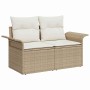 Conjunto de sofá de jardín con cojín 7 pcs Beige Poliratán