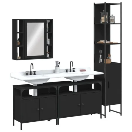 4-teiliges Badezimmermöbelset aus schwarzer Spanplatte von , Badezimmermöbel - Ref: Foro24-3214745, Preis: 264,01 €, Rabatt: %