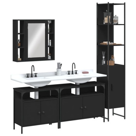 4-teiliges Badezimmermöbelset aus schwarzer Spanplatte von , Badezimmermöbel - Ref: Foro24-3214745, Preis: 268,56 €, Rabatt: %