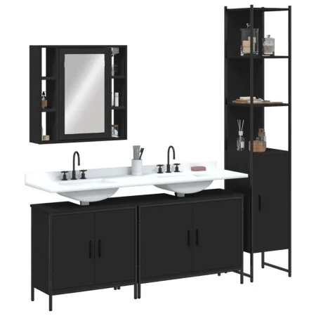 Juego de muebles de baño 4 piezas madera de ingeniería negro de , Muebles de baño - Ref: Foro24-3214750, Precio: 254,62 €, De...