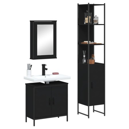 3-teiliges Badezimmermöbelset aus schwarzer Sperrholzholzplatte. von , Badezimmermöbel - Ref: Foro24-3214800, Preis: 186,61 €...