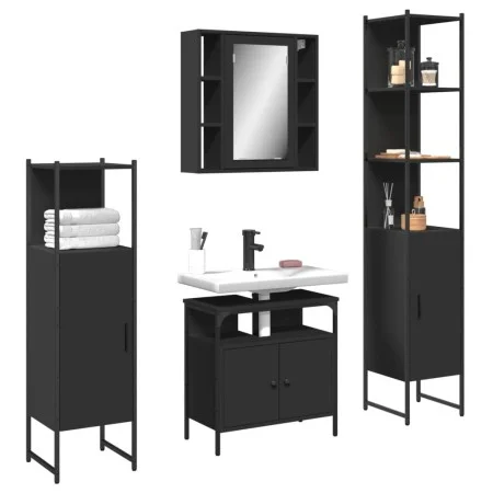 4-teiliges Badezimmermöbelset aus schwarzer Spanplatte von , Badezimmermöbel - Ref: Foro24-3214765, Preis: 248,73 €, Rabatt: %