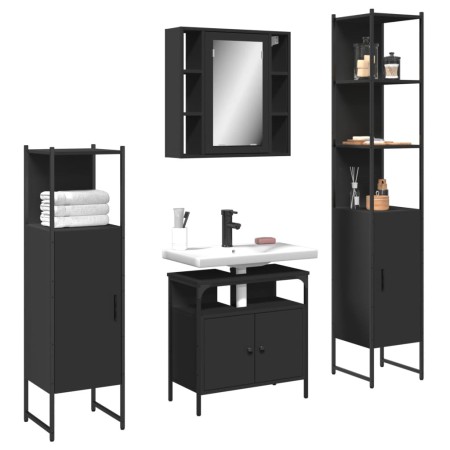 4-teiliges Badezimmermöbelset aus schwarzer Spanplatte von , Badezimmermöbel - Ref: Foro24-3214765, Preis: 253,64 €, Rabatt: %