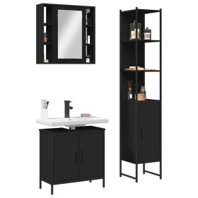 Dreiteiliges Badezimmermöbel-Set aus schwarzer Sperrholzholzplatte. von , Badezimmermöbel - Ref: Foro24-3214740, Preis: 200,1...