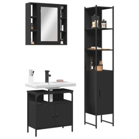 Dreiteiliges Badezimmermöbel-Set aus schwarzer Sperrholzholzplatte. von , Badezimmermöbel - Ref: Foro24-3214735, Preis: 200,2...