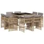 Set comedor de jardín 9 pzas con cojines ratán sintético beige de , Conjuntos de jardín - Ref: Foro24-3211740, Precio: 486,44...
