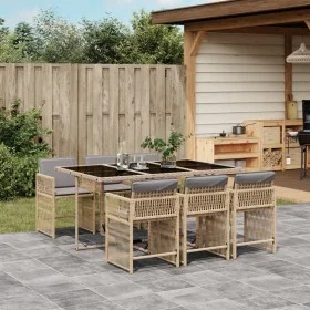 7-piece garden dining set with beige synthetic rattan cushions. by , Garden sets - Ref: Foro24-3211632, Price: 459,27 €, Disc...