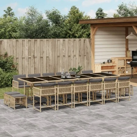 Garden dining set 17 pieces with beige synthetic rattan cushions by , Garden sets - Ref: Foro24-3211548, Price: 960,66 €, Dis...
