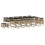 Set comedor de jardín 17 pzas con cojines ratán sintético beige
