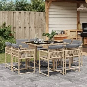 Garden dining set 9 pieces with beige synthetic rattan cushions by , Garden sets - Ref: Foro24-3211560, Price: 450,69 €, Disc...