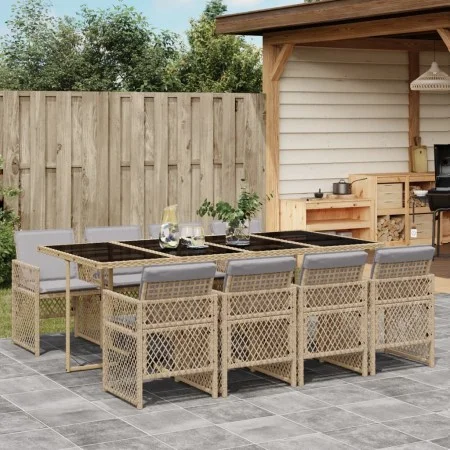 Garden dining set 9 pieces with beige synthetic rattan cushions by , Garden sets - Ref: Foro24-3210744, Price: 673,86 €, Disc...