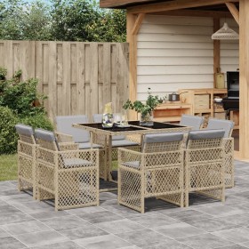 Set comedor de jardín 9 pzas con cojines ratán sintético beige de , Conjuntos de jardín - Ref: Foro24-3210840, Precio: 505,31...
