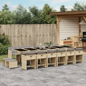 Garten-Essgruppe, 17-teilig, mit Kissen, aus synthetischem Rattan in Beige. von , Gartensets - Ref: Foro24-3211188, Preis: 1,...