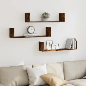 Wall shelves 3 units smoked oak engineered wood 80x18x18cm by , Shelves and shelves - Ref: Foro24-853294, Price: 34,21 €, Dis...