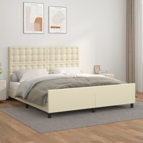 Estructura de cama sin colchón cuero sintético crema 160x200 cm