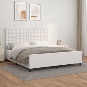 Estructura de cama cabecero cuero sintético blanco 180x200 cm Estructura de cama cabecero cuero sintético blanco 180x200 cm