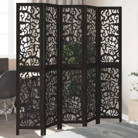 5-panel solid Paulownia wood room divider screen in black. by , Room dividers - Ref: Foro24-358759, Price: 138,59 €, Discount: %