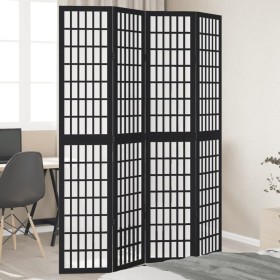 4-panel solid Paulownia wood room divider screen in black. by , Room dividers - Ref: Foro24-358771, Price: 121,87 €, Discount: %