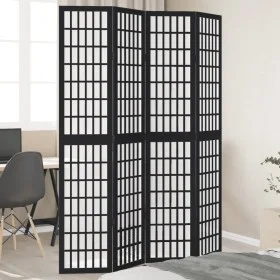 4-panel solid Paulownia wood room divider screen in black. by , Room dividers - Ref: Foro24-358771, Price: 119,60 €, Discount: %