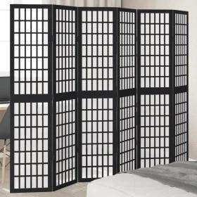 6-panel solid Paulownia wood room divider screen in black. by , Room dividers - Ref: Foro24-358778, Price: 164,09 €, Discount: %