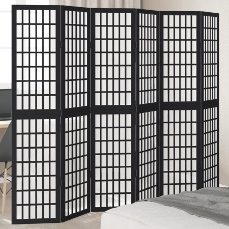 6-panel solid Paulownia wood room divider screen in black. by , Room dividers - Ref: Foro24-358778, Price: 191,22 €, Discount: %